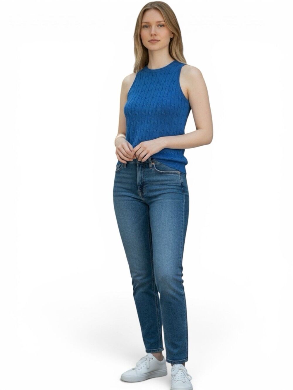Ralph Lauren Black Label Silk Cable Knit Tank Top Blue Size XS NEW NWT